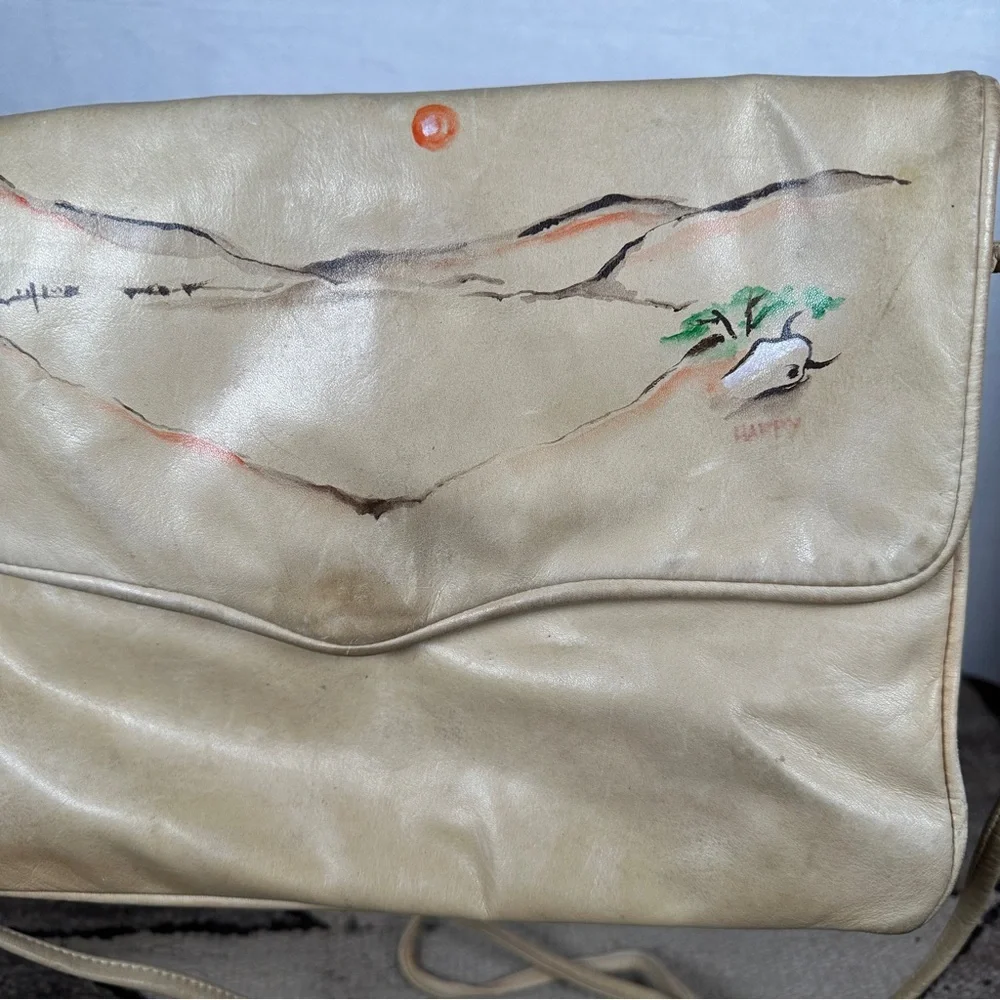Western crossbody hand painted Beige Shoulder Bag‎ purse cowboy southwest desert